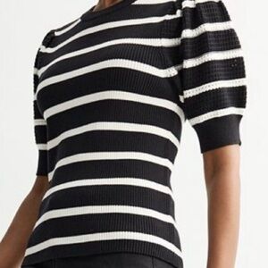 Nine West Black and White Striped Short Sleeve Top